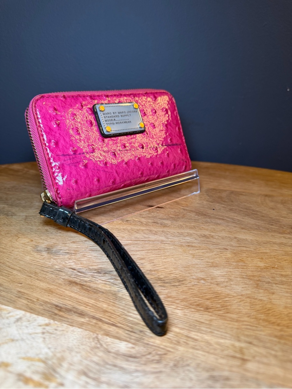 Marc by Marc Jacobs Hot Pink Ostrich-Textured Zip Wristlet